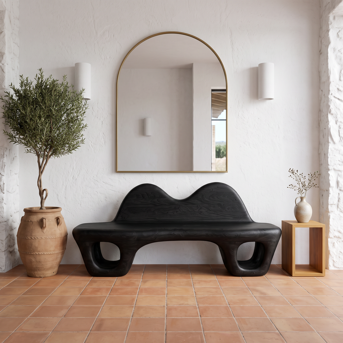 Gothic Halloween Accent Bench With Dramatic Rounded Silhouette For Hallway