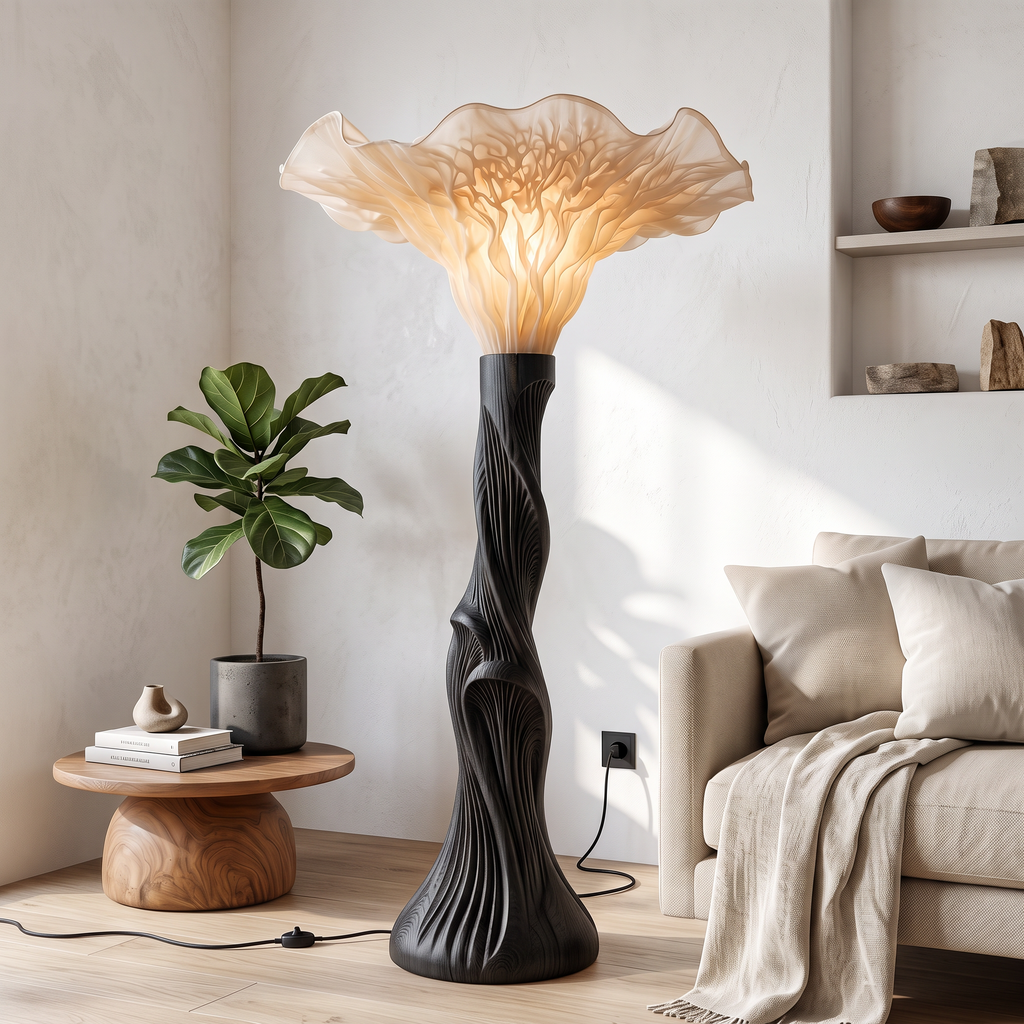 Boho Floor Lamp Blooming Mushroom Shade Reading Nook