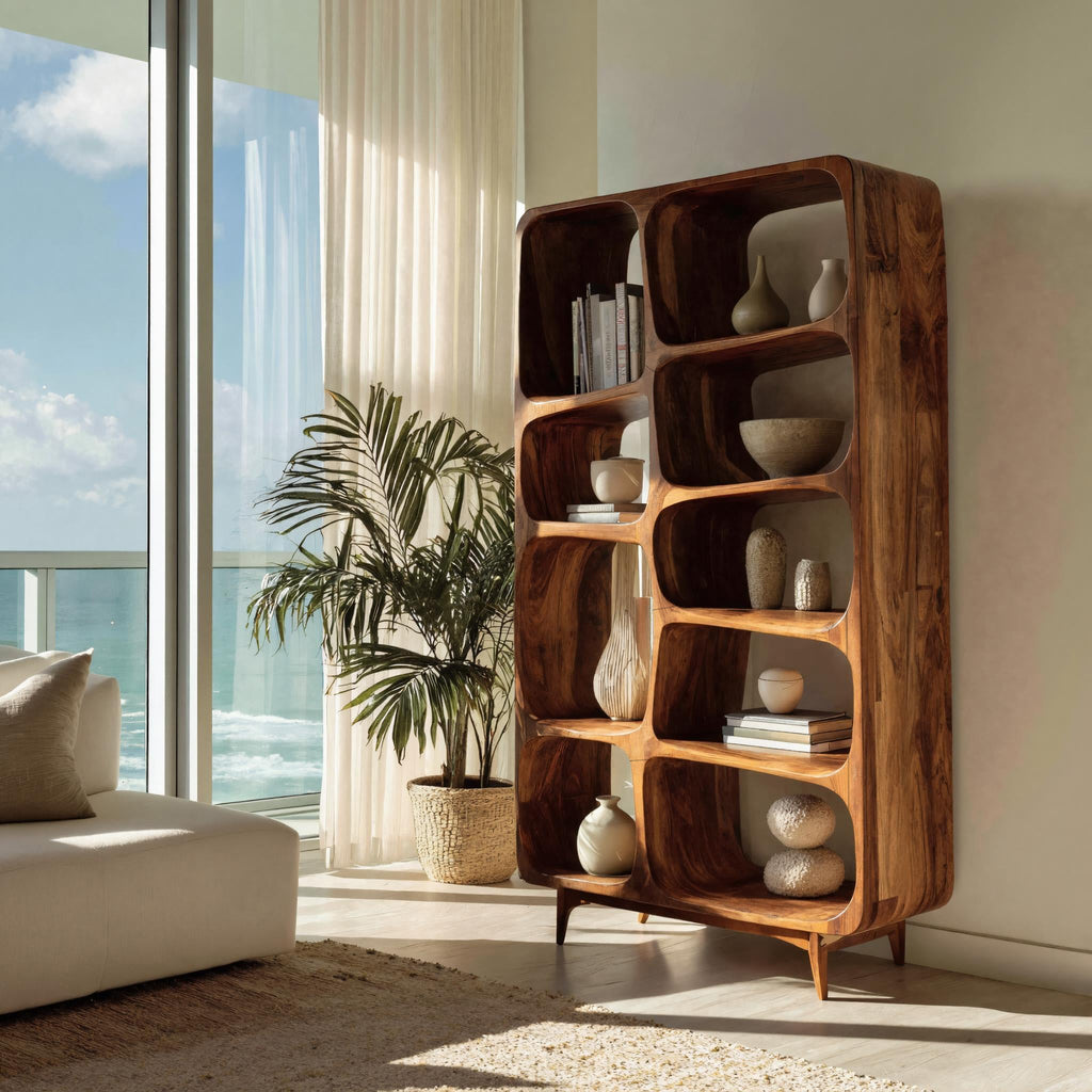 Contemporary Solid Wood Bookshelf For Coastal Interior