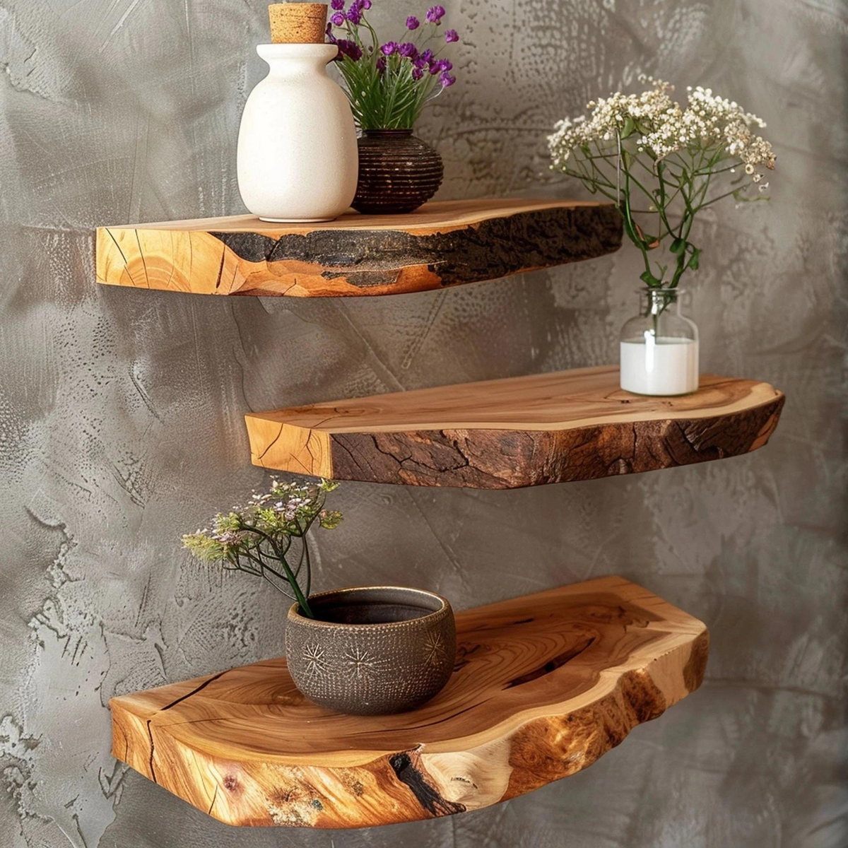Custom Live Edge Floating Shelf, Dark Brown Wood Wall Shelf