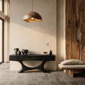Contemporary Console Table With Curved Tree Trunk Base And Built In Storage Drawers For