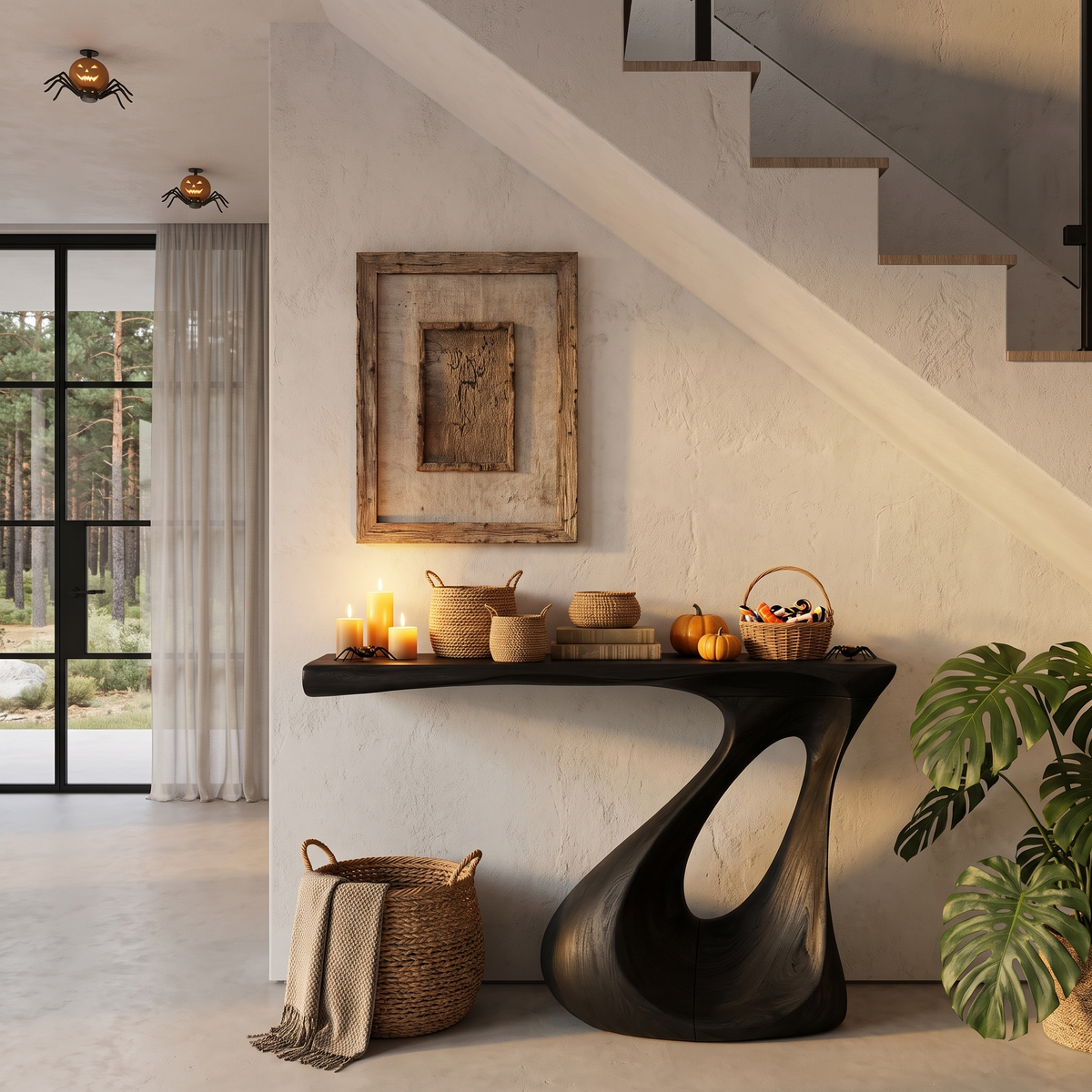 Contemporary Halloween Statement Console Table With Curved Open Base For Living Room