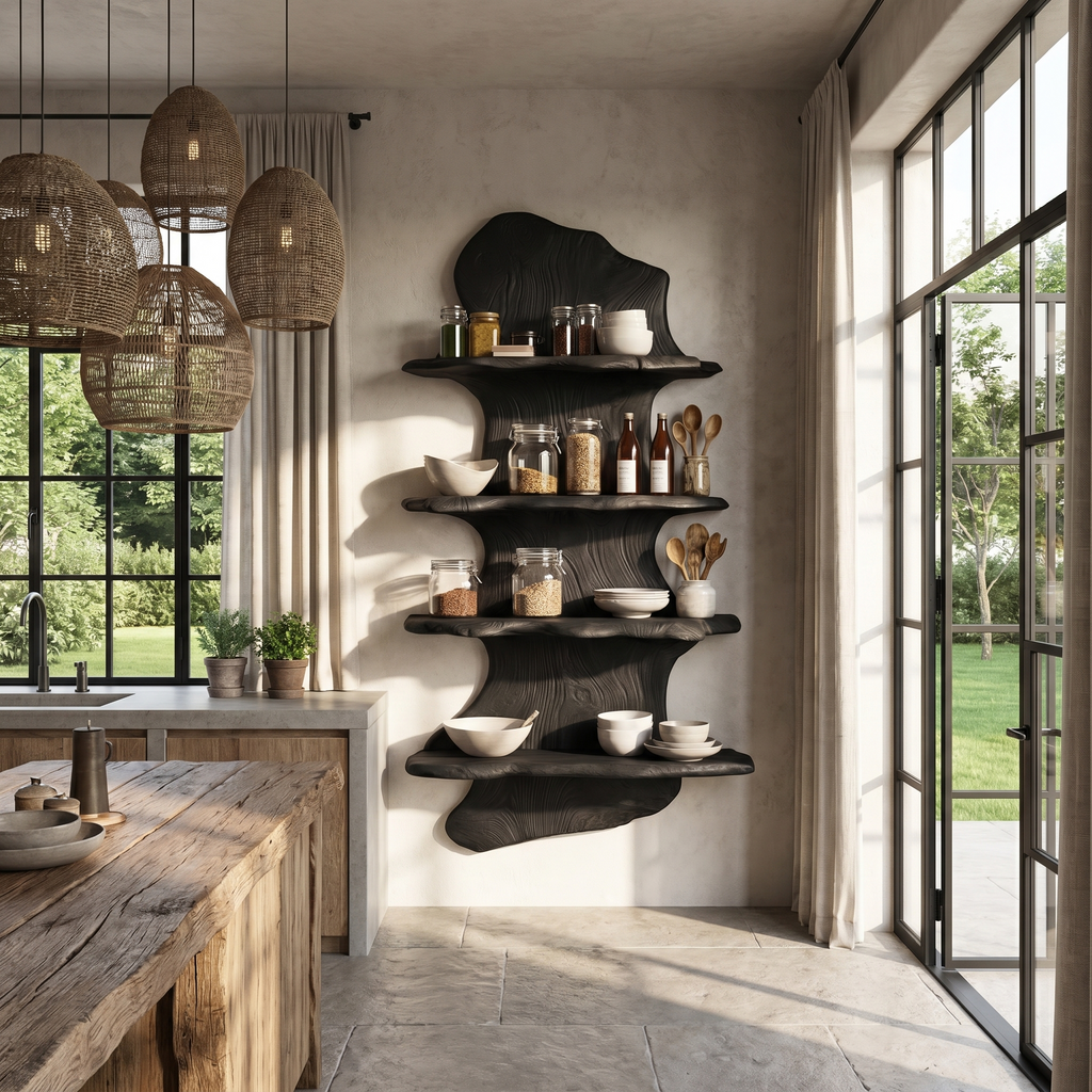 Handcrafted Floating Shelf Sculptural Tree Design For Home Decor