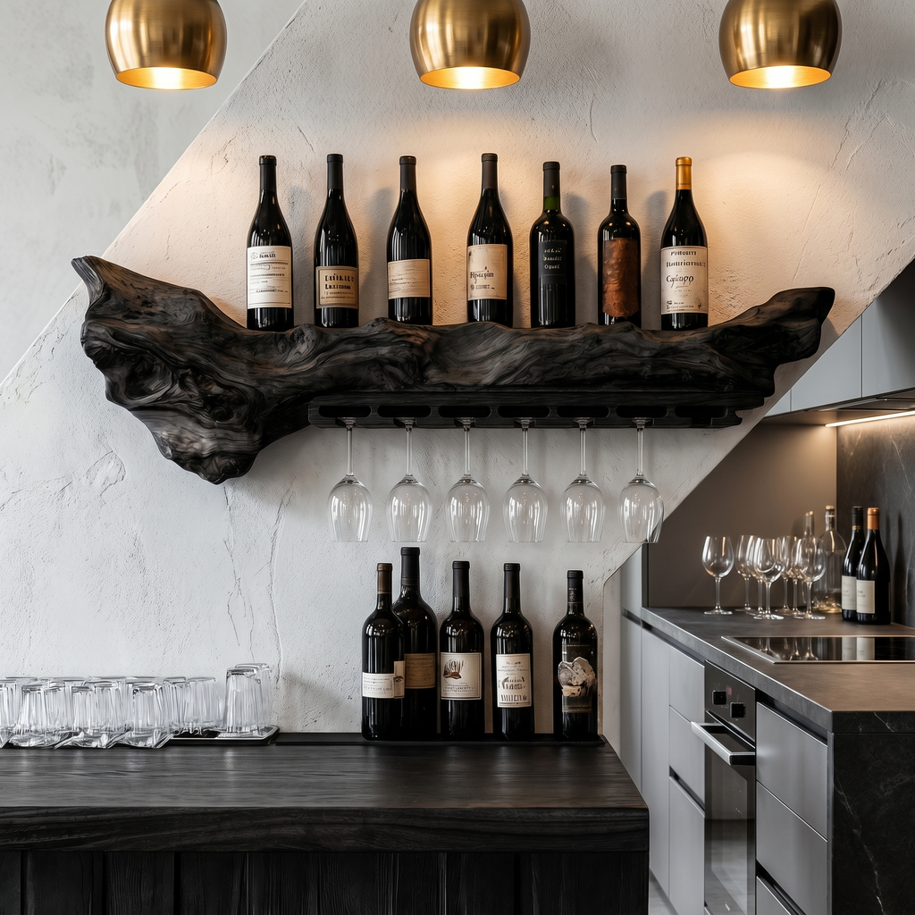 Live Edge Wine Rack, Wall Mounted Bottle and Stemware Holder