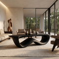 Contemporary Coffee Table With Flowing Solid Wood Silhouette