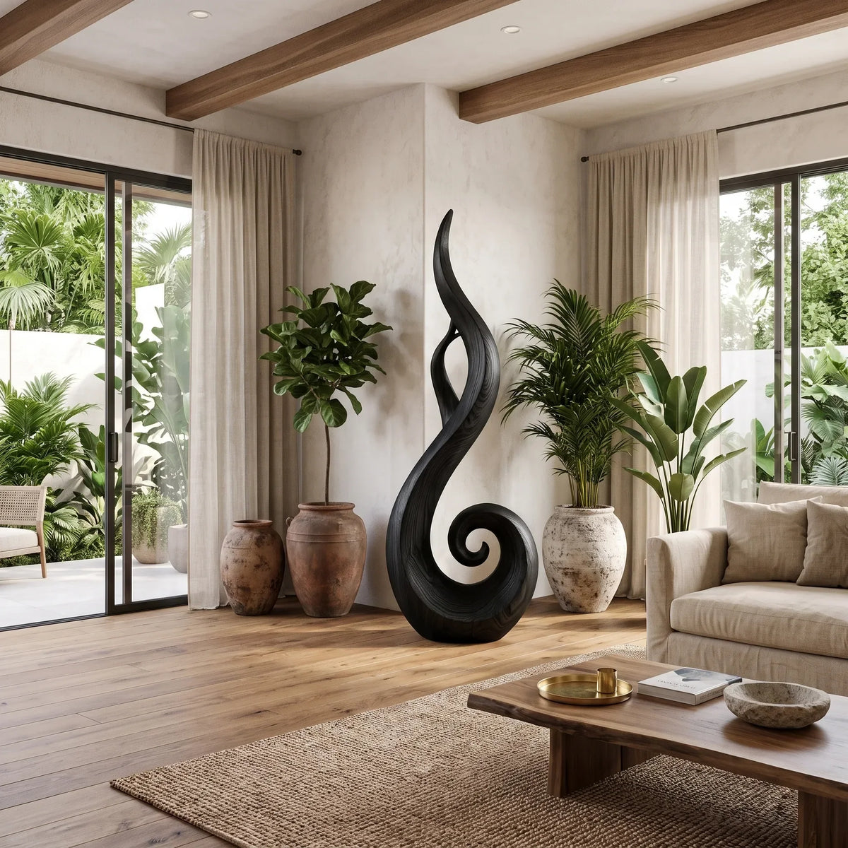Handcrafted Spiral Wood Sculpture For Luxury Foyer Home Decor