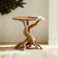 Round End Table, Rustic Solid Wood Sofa Side Table