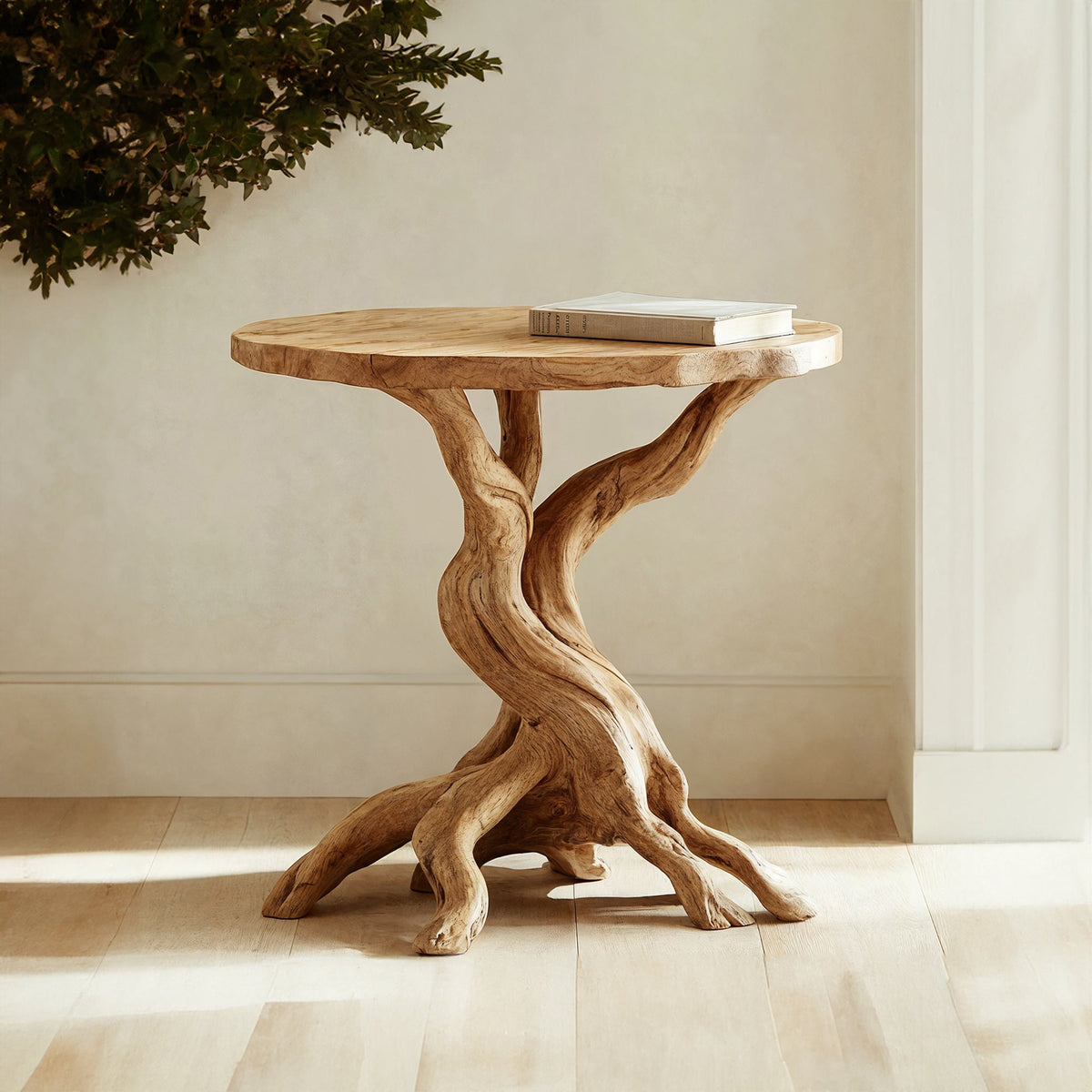 Round End Table, Rustic Solid Wood Sofa Side Table