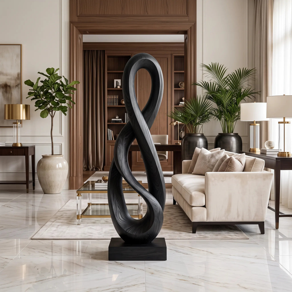 Handcrafted Infinity Wooden Sculpture For Mediterranean Home Decor