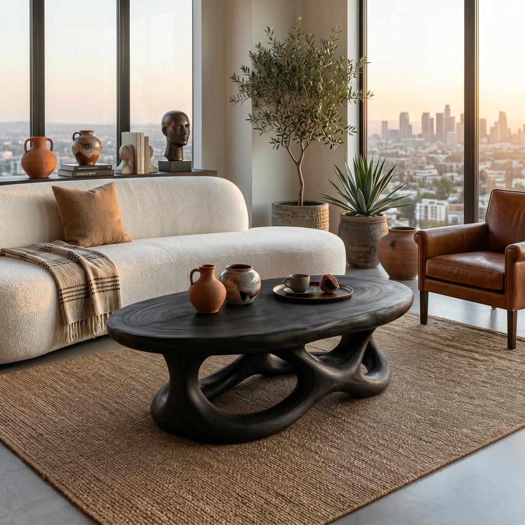 Contemporary Coffee Table With Organic Openwork Base For Designer