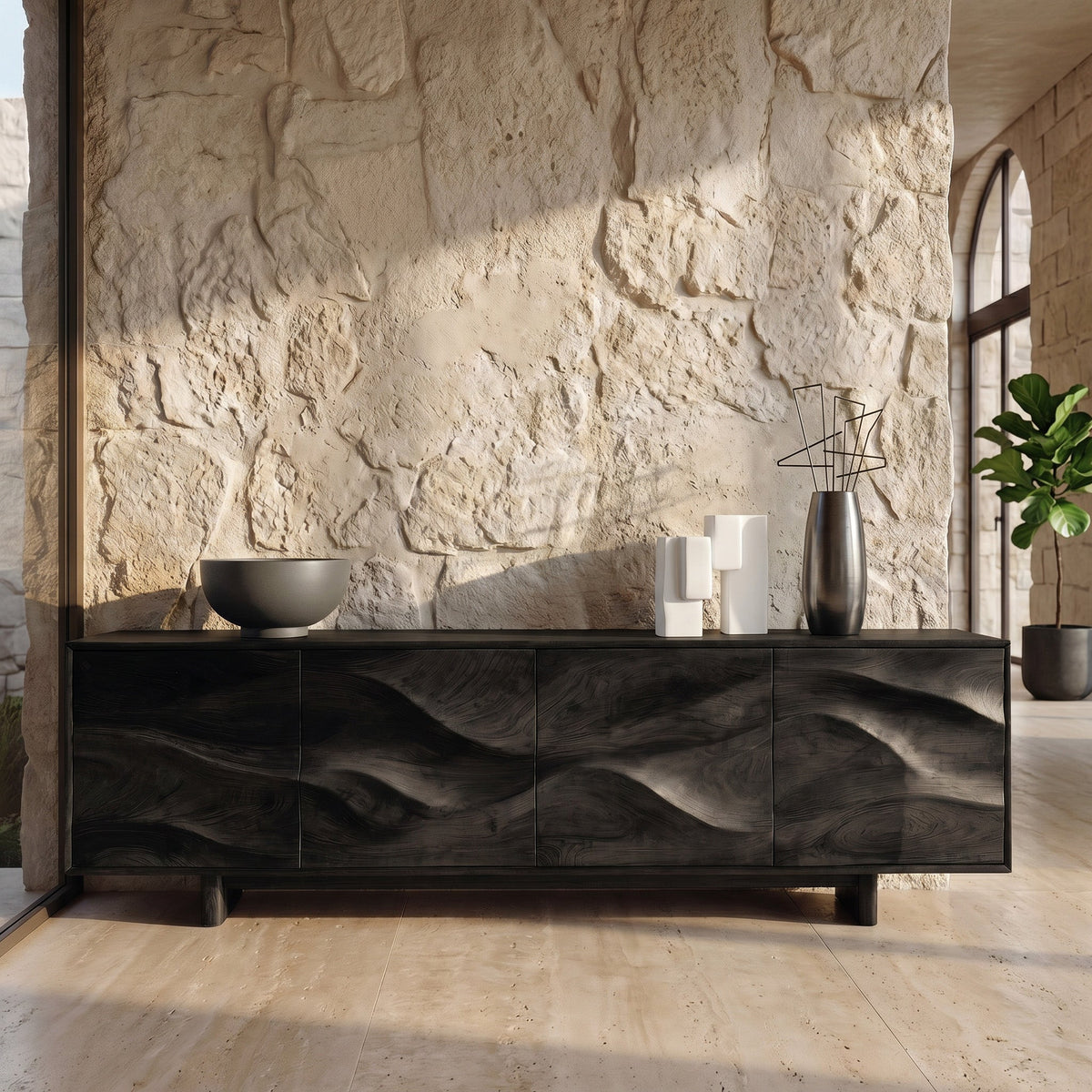 Minimalist Wooden Sideboard, Modern Solid Wood Buffet Storage Cabinet