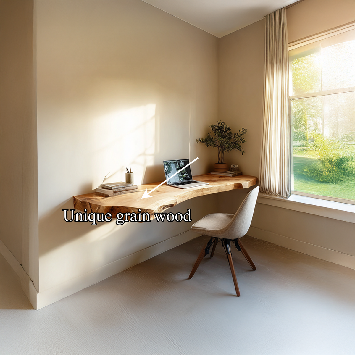 Floating Desk, Mid Century Live Edge Wall Desk for Living Room