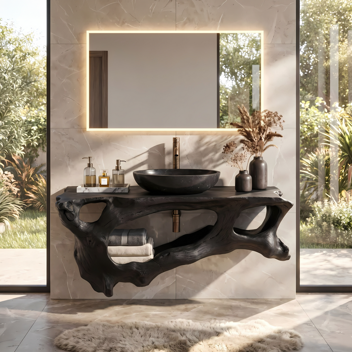 Floating Bathroom Vanity Shelf, Modern Wood Sink Countertop