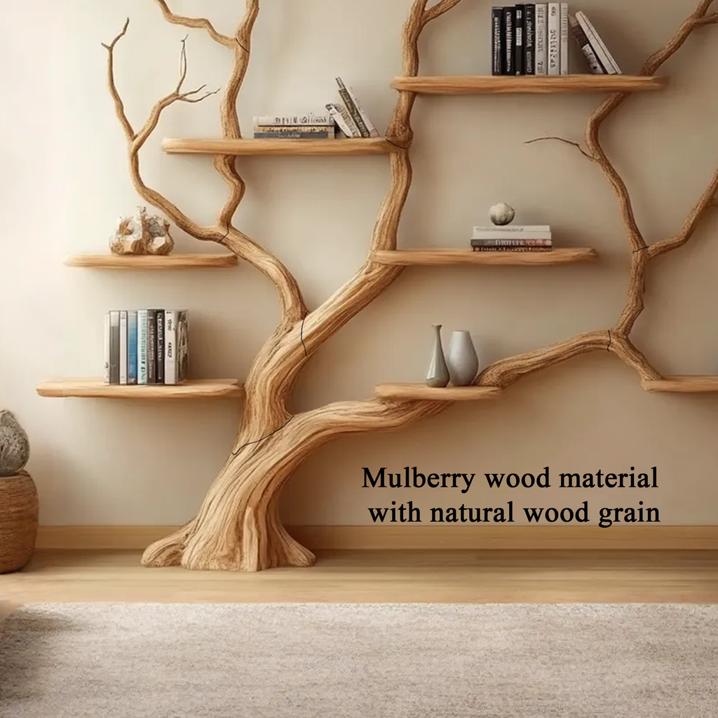 Branch Tree Wall Shelf, Rustic Wall Mounted Bookshelf, Extra Wide