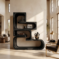 Contemporary Wave Edge Wooden Bookcase In Natural Finish