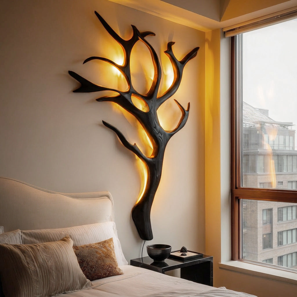 Branch Wall Lamp, Rustic Wooden Sconce Light and Wall Sculpture