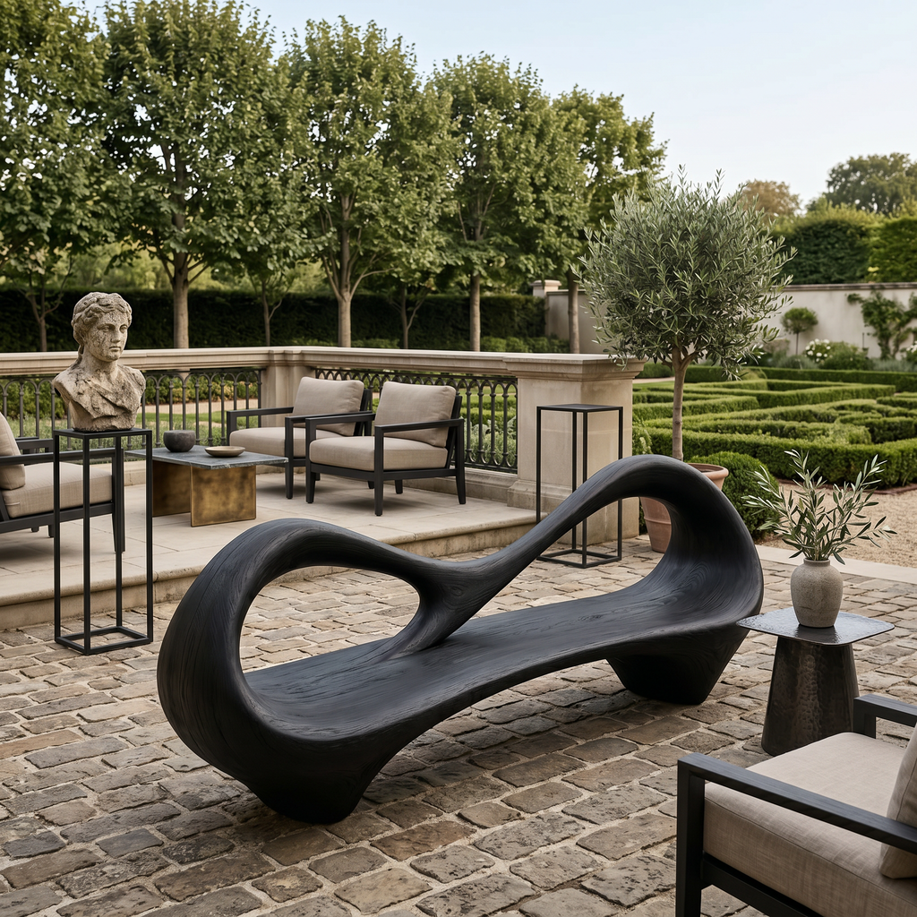 Contemporary Entryway Bench With Sculptural Cutout Frame For Designer