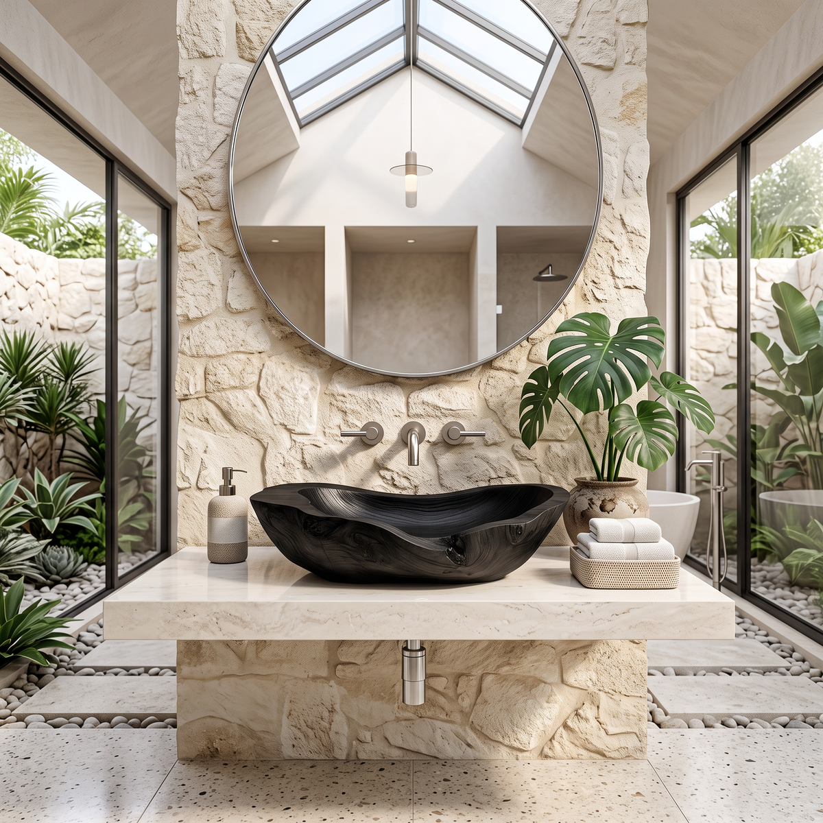 Wooden Vessel Sink, Rustic Solid Hardwood Bathroom Wash Basin