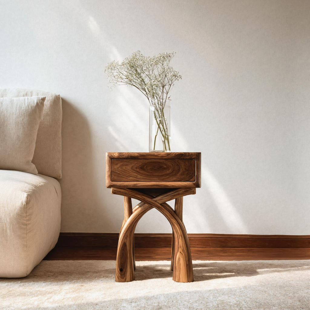 Contemporary Sculptural Side Table With Drawer For Home Decor