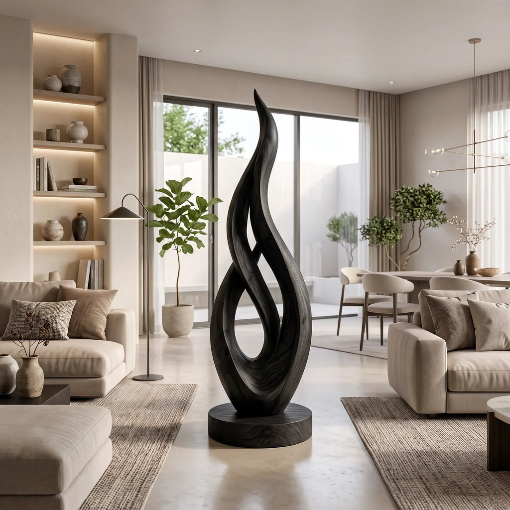 Japandi Twisted Wood Sculpture For Minimalist Outdoor Garden Decor