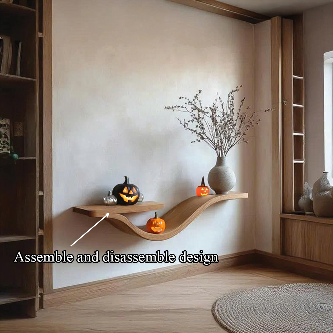 Curved Branch Floating Shelf, Gothic Tamarind Wood Bedroom Wall Decor