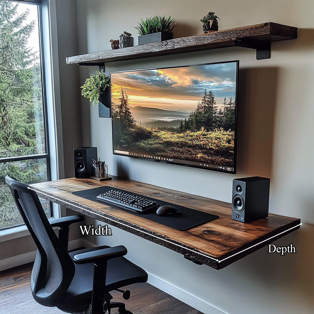 Floating Shelf Desk, Rustic Solid Wood Wall Mounted Ledge