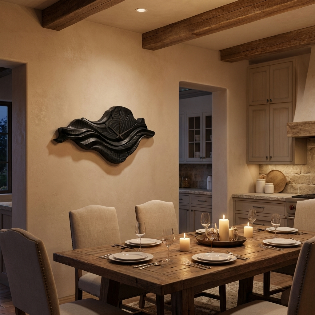 Contemporary Wooden Wall Clock with Unique Wave Sculpture for Home