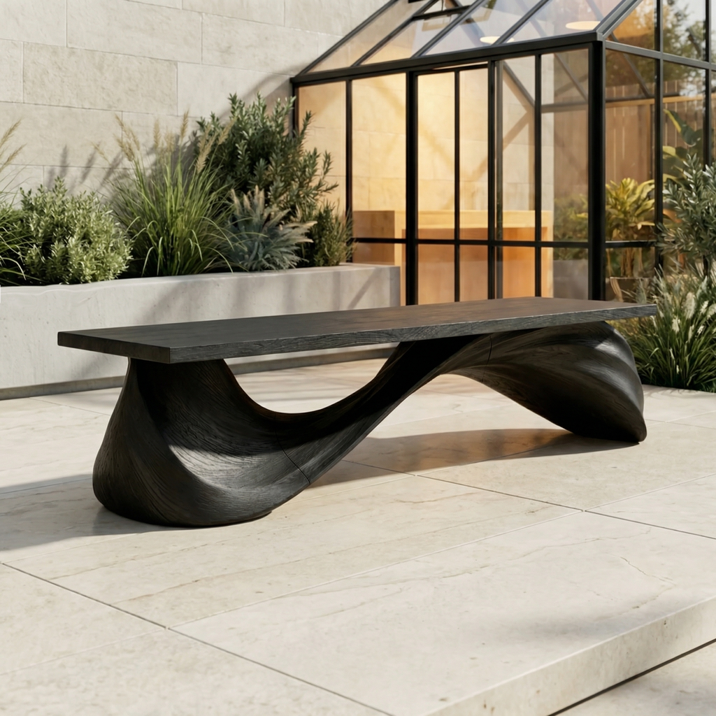 Contemporary Wave Bench Solid Wood Elegant Loop Design Hallway And Entryway