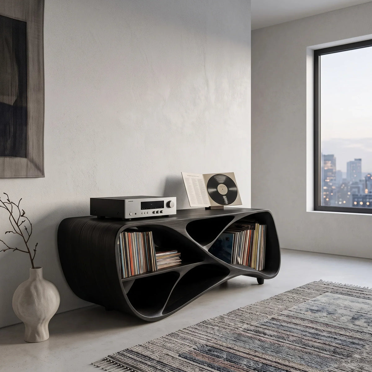 Contemporary Wooden Record Player Console For Living Room