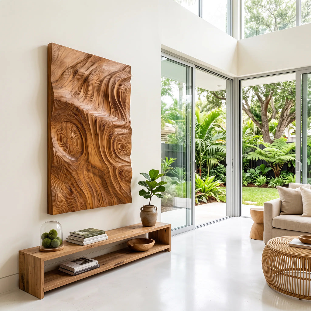 Contemporary Wood Wall Sculpture for Luxury Entryway