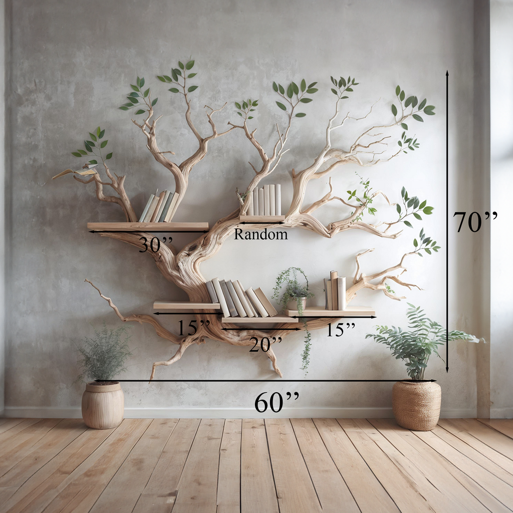 Driftwood Tree Bookshelf Decor Mid Century Bookcase