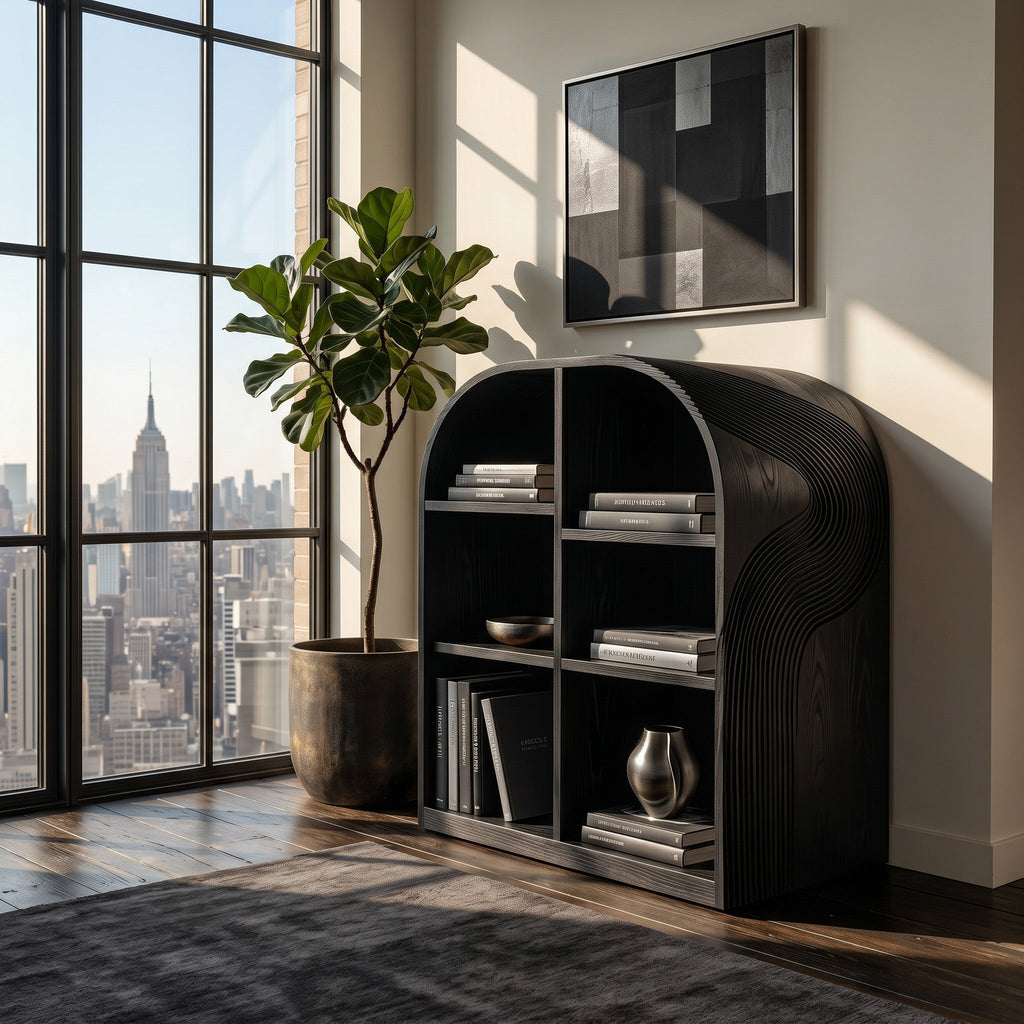 Contemporary Open Wooden Magazine Rack With For Living Room