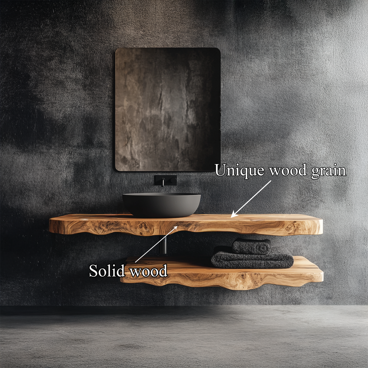 Rustic Bathroom Vanity Shelf, Farmhouse Textured Wood Floating Slab