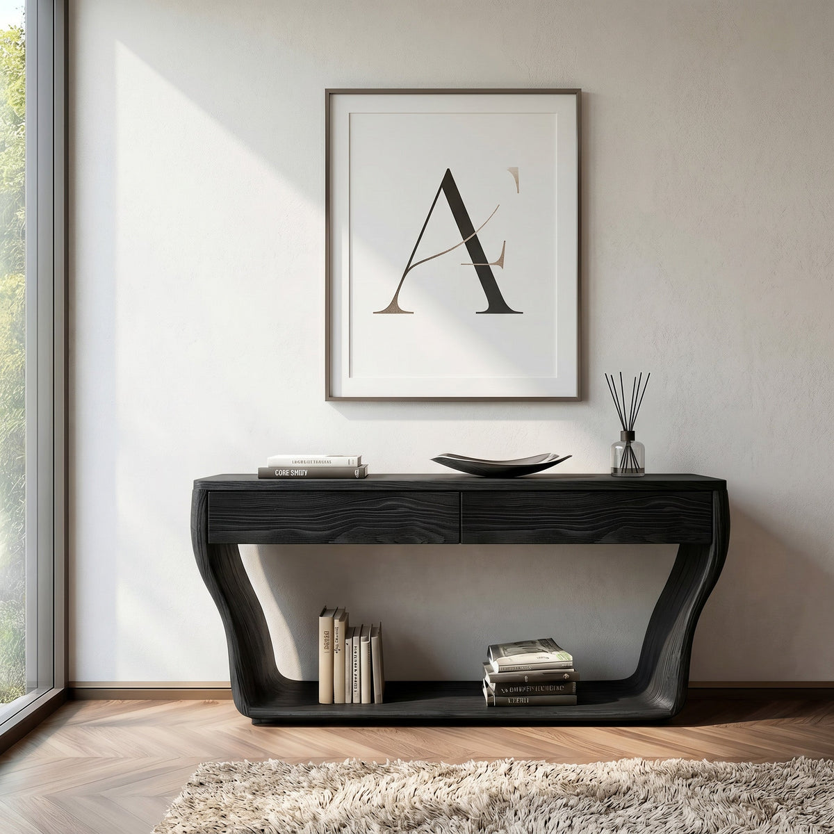 Contemporary Natural Wood Console Table With Two Drawers For Entryway