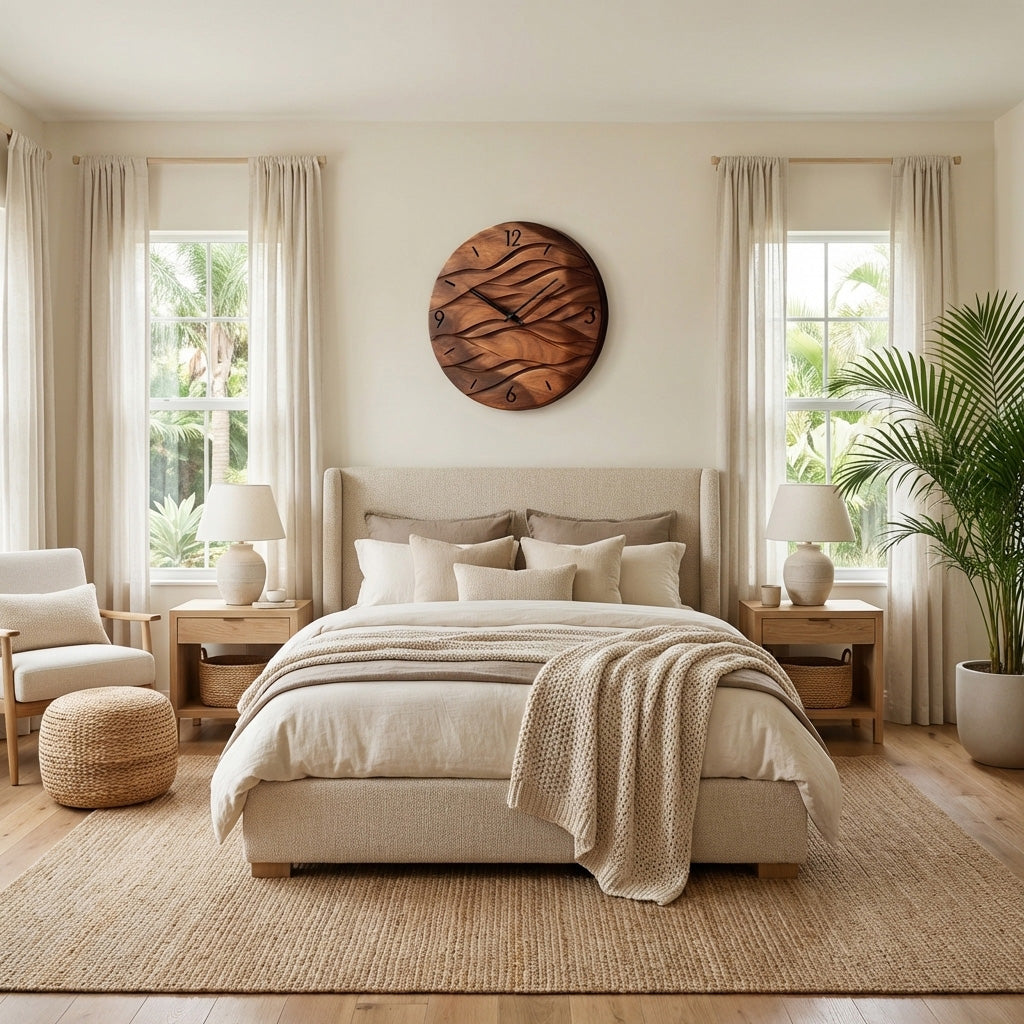 Organic Modern Wood Wave Wall Clock, 3D Hand-Carved Fluid Abstract Clock