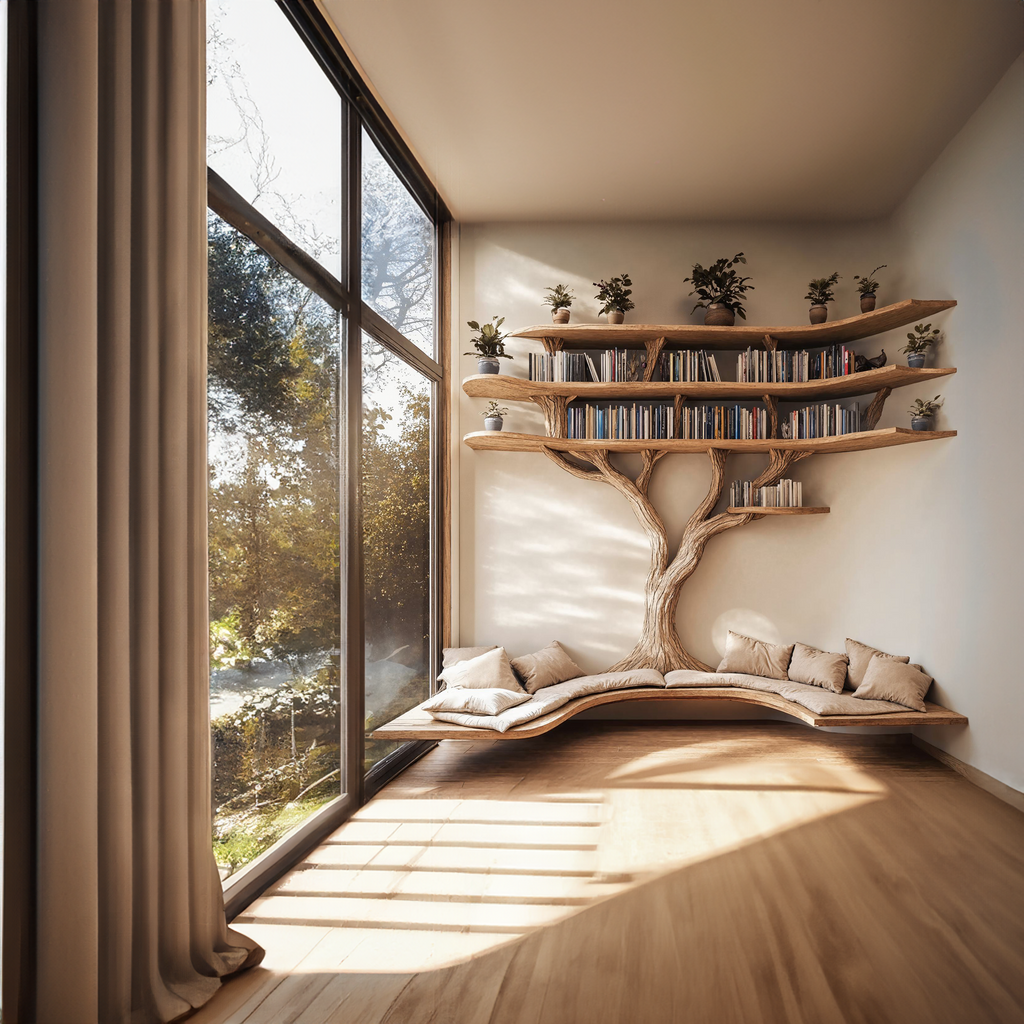 Driftwood Branch Tree Bookshelf With U Shaped Bench Custom Corner Bench