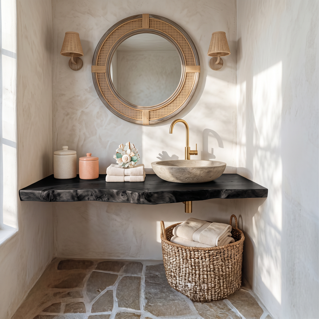 Handcrafted Vanity With Live Edge Look For Bathroom