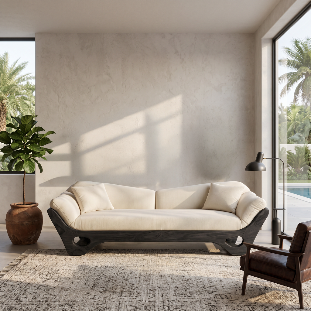 Artistic Wooden Sofa With Sculptural Organic Frame For Contemporary