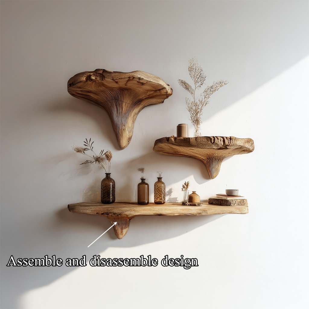 Mushroom Floating Shelf, Rustic Live Edge Wood Shelf for Living Room