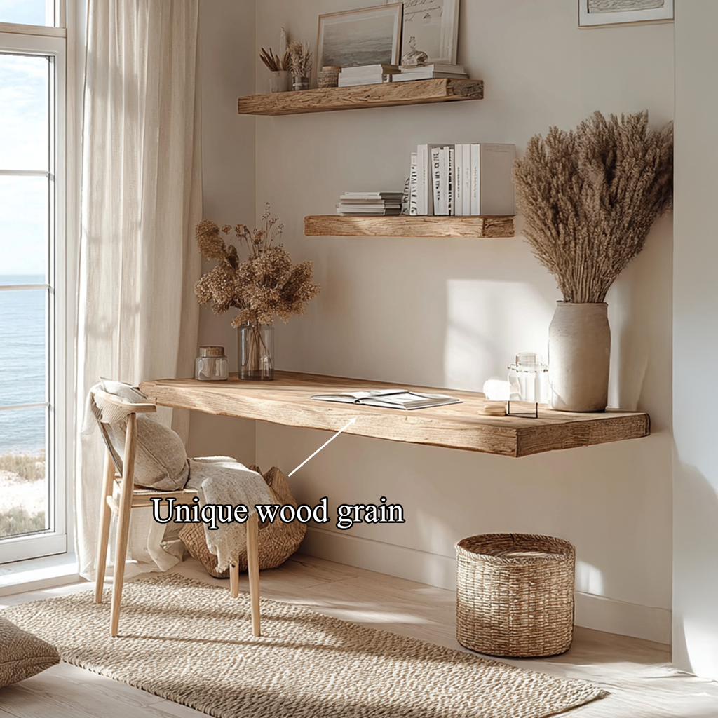 Floating Desk, Live Edge Wall Mounted Wood Desk for Small Spaces