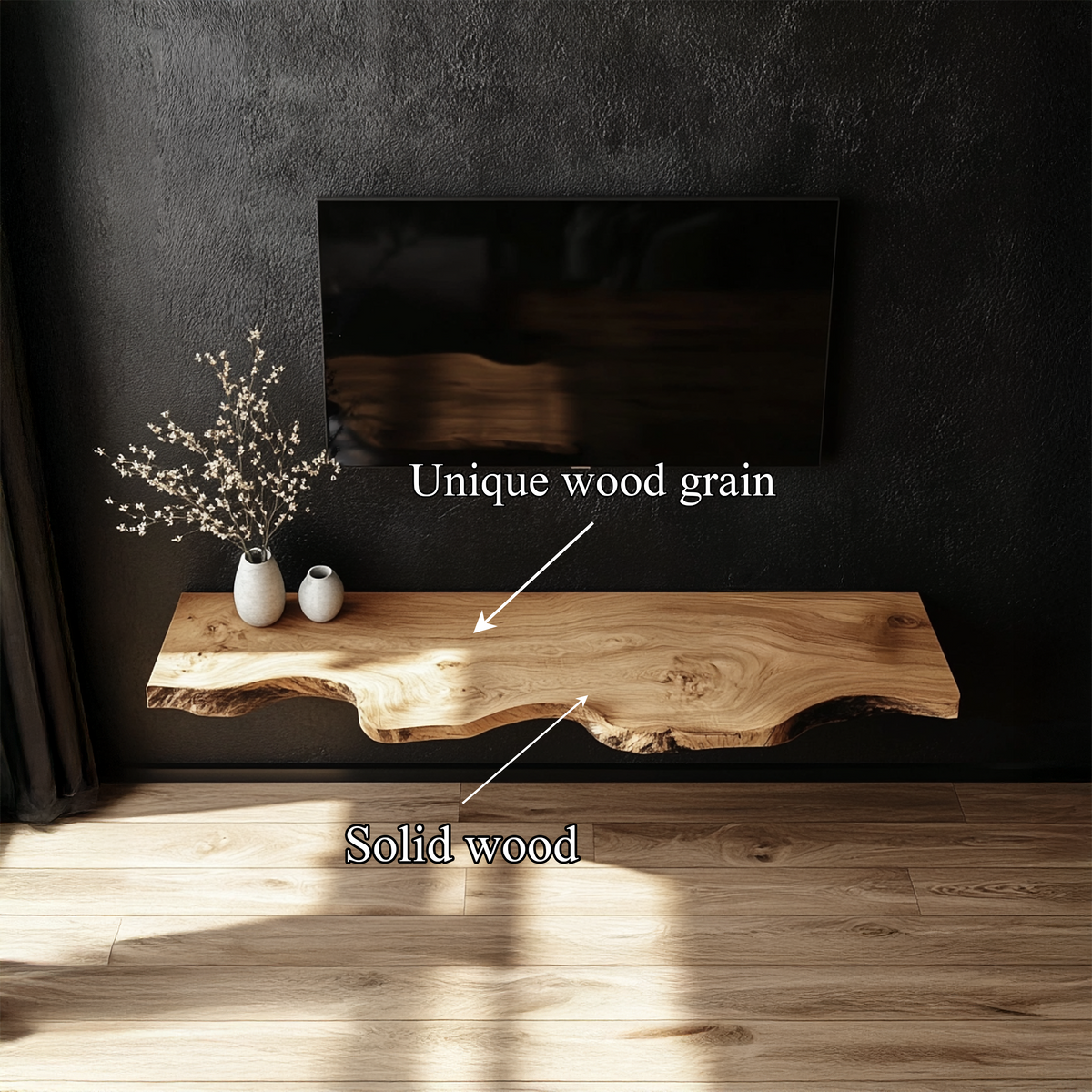 Handcrafted Solid Wood Floating TV Bench Natural Modern Living Room Decor