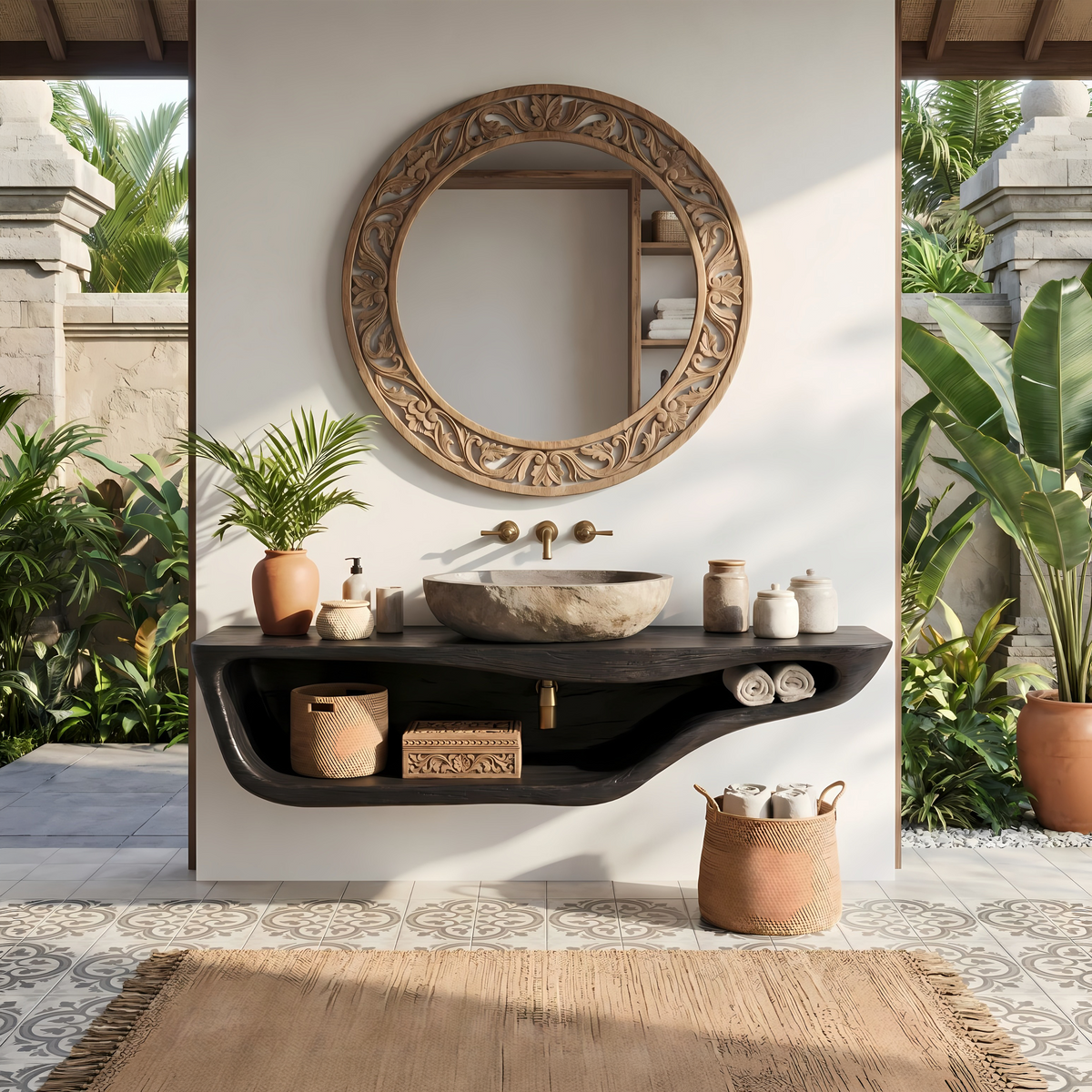 Live Edge Bathroom Vanity, Handcrafted Floating Solid Wood Sink Shelf