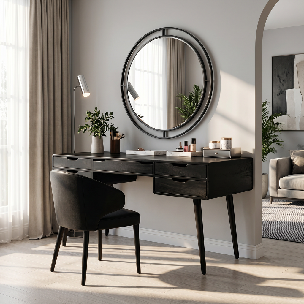 Classic Wooden Makeup Vanity Desk, Handcrafted Dressing Table with Storage Drawers for Bedroom Beauty Area & Dressing Room