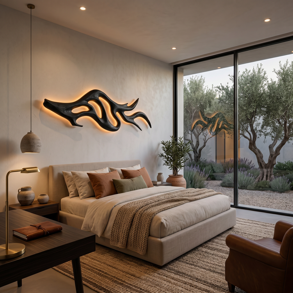 Artistic Wood Wall Light With Sculptural Form For Bedroom