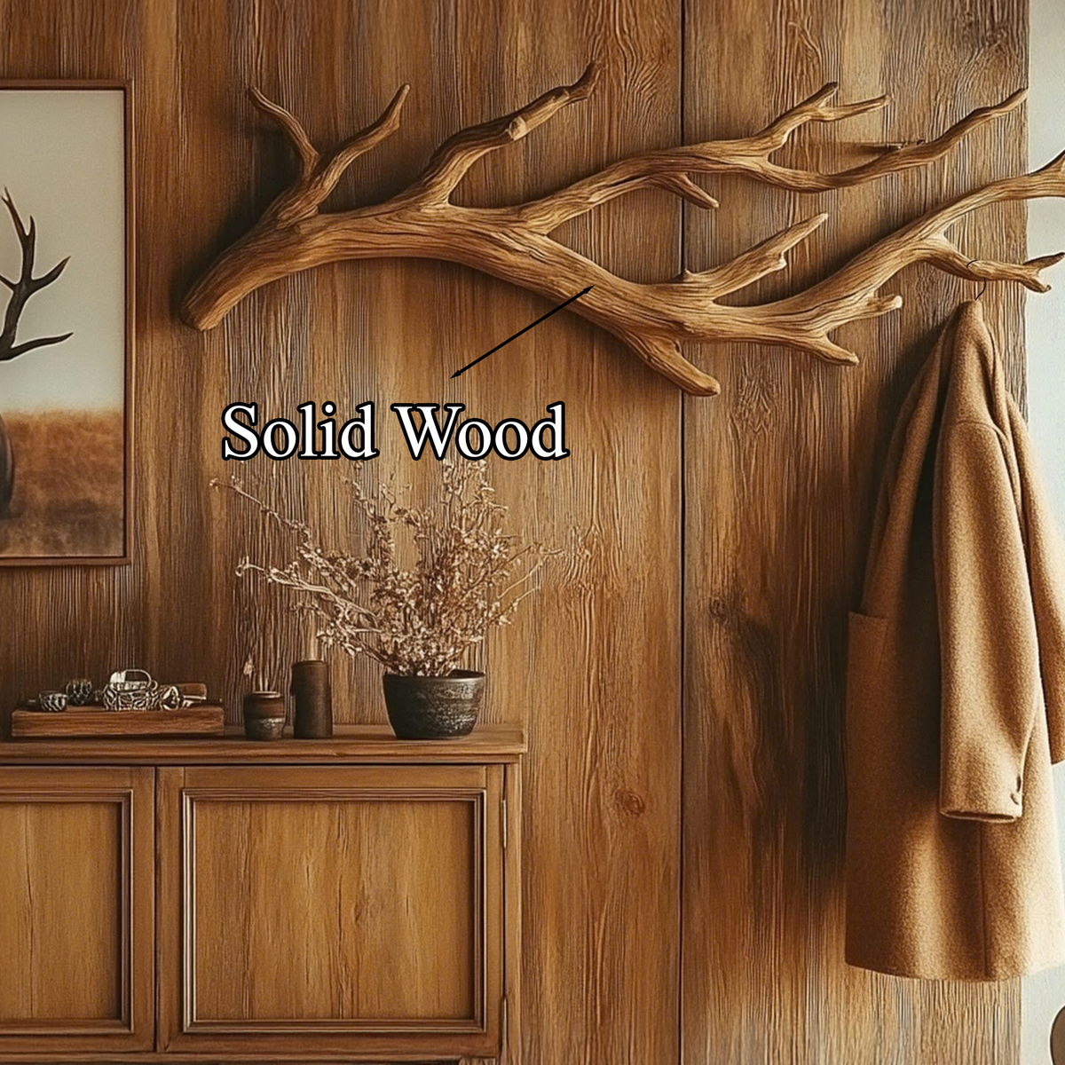 Tree Branch Coat Rack, Wall Mounted Driftwood Hooks for Entryway