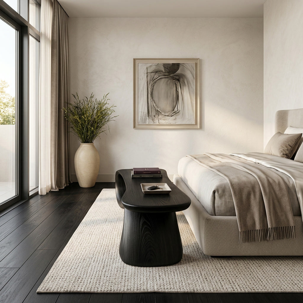 Minimalist Wooden Bench, Contemporary Entryway and End of Bed Seat
