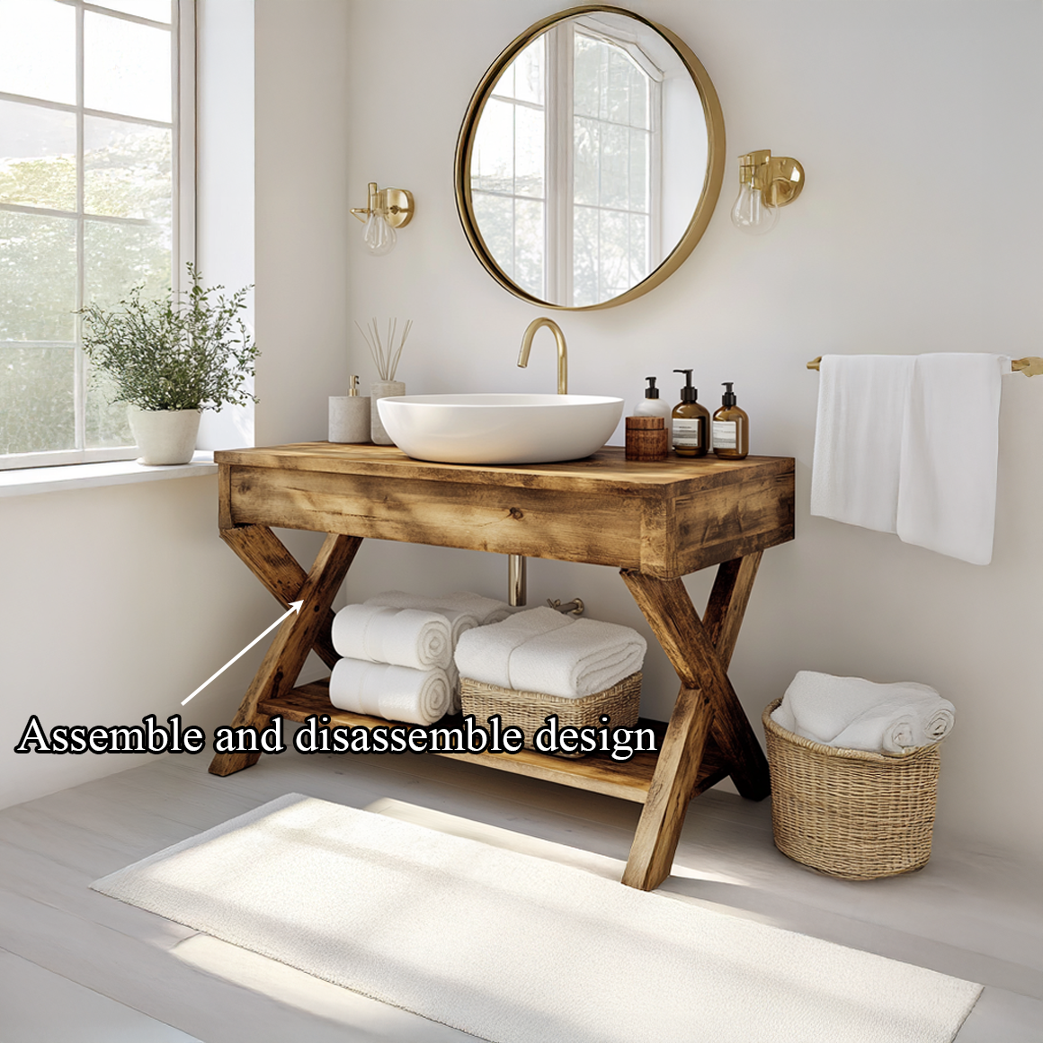 Mid Century Bathroom Vanity Table Natural Wood Modern Home Bathroom
