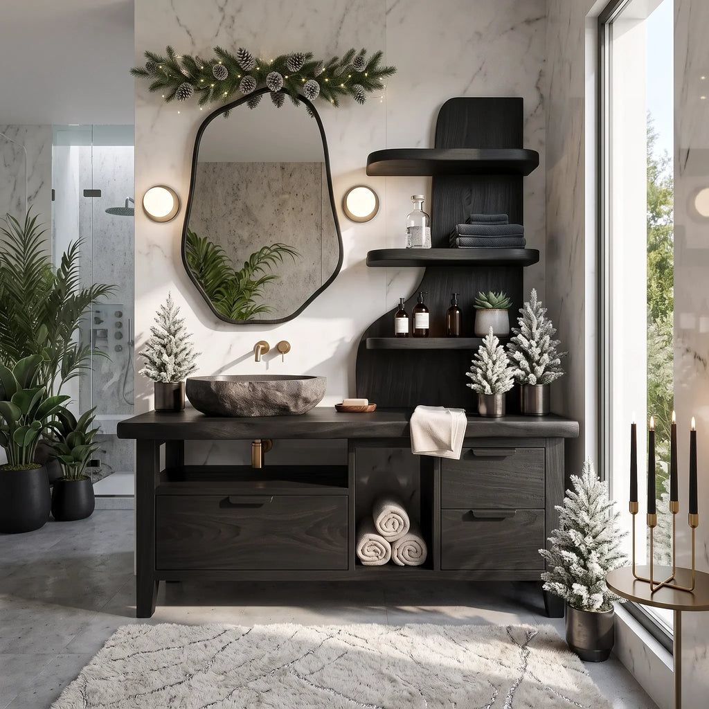 Handcrafted Mid Century Xmas Floating Vanity Coastal Residence