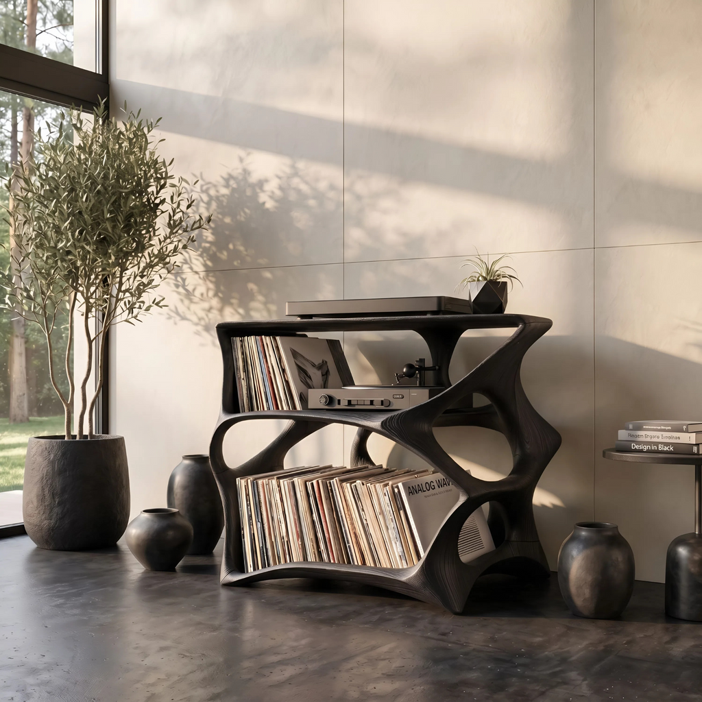 Record Player Stand, Farmhouse Solid Wood Vinyl Storage Console