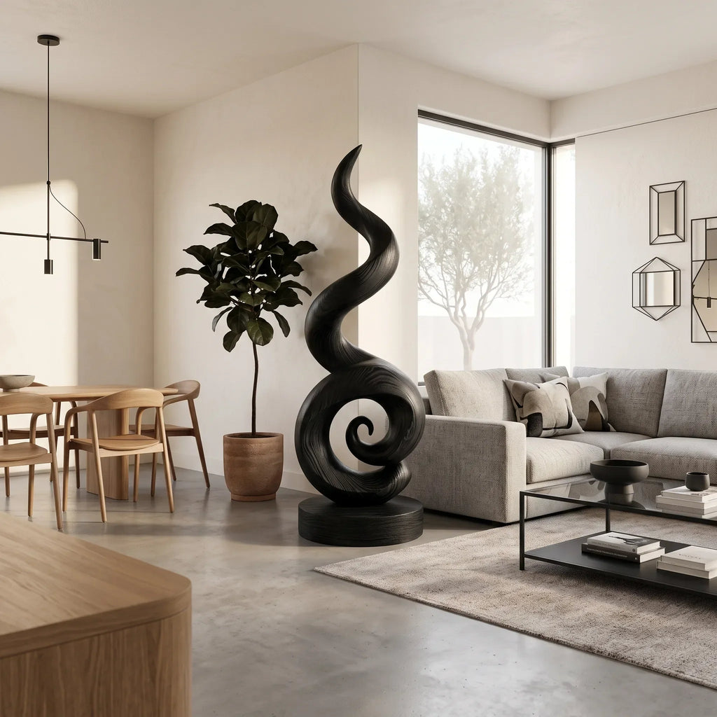 Coastal Spiral Wood Sculpture For Luxury Poolside Patio Decor
